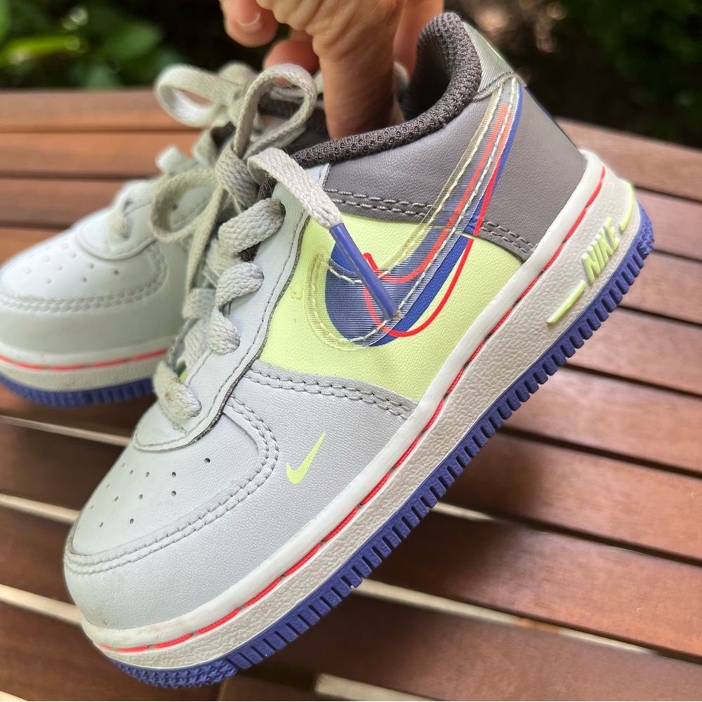 Nike Kids Sneakers Gray, Neon Yellow & Purple Accents
